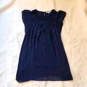 Navy Swiss Dot and Lace summer dress - Size S